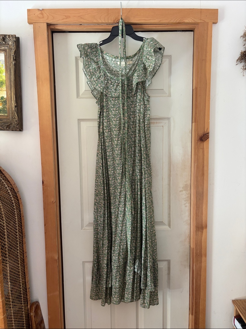 Christy Dawn Sage Green Floral Ruffle Maxi Dress